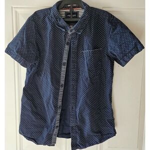 Denim & Flower Ricky Singh Boys Shirt Size 11/12 Blue Polka Dot Button Up Short